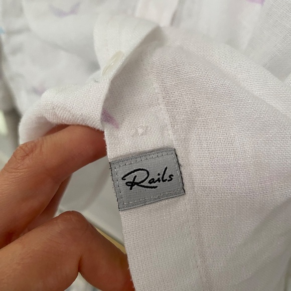 Rails Womens Charli Tie Dye Stars White Linen Blend Shirt Blouse Top Size XS - Picture 6 of 9